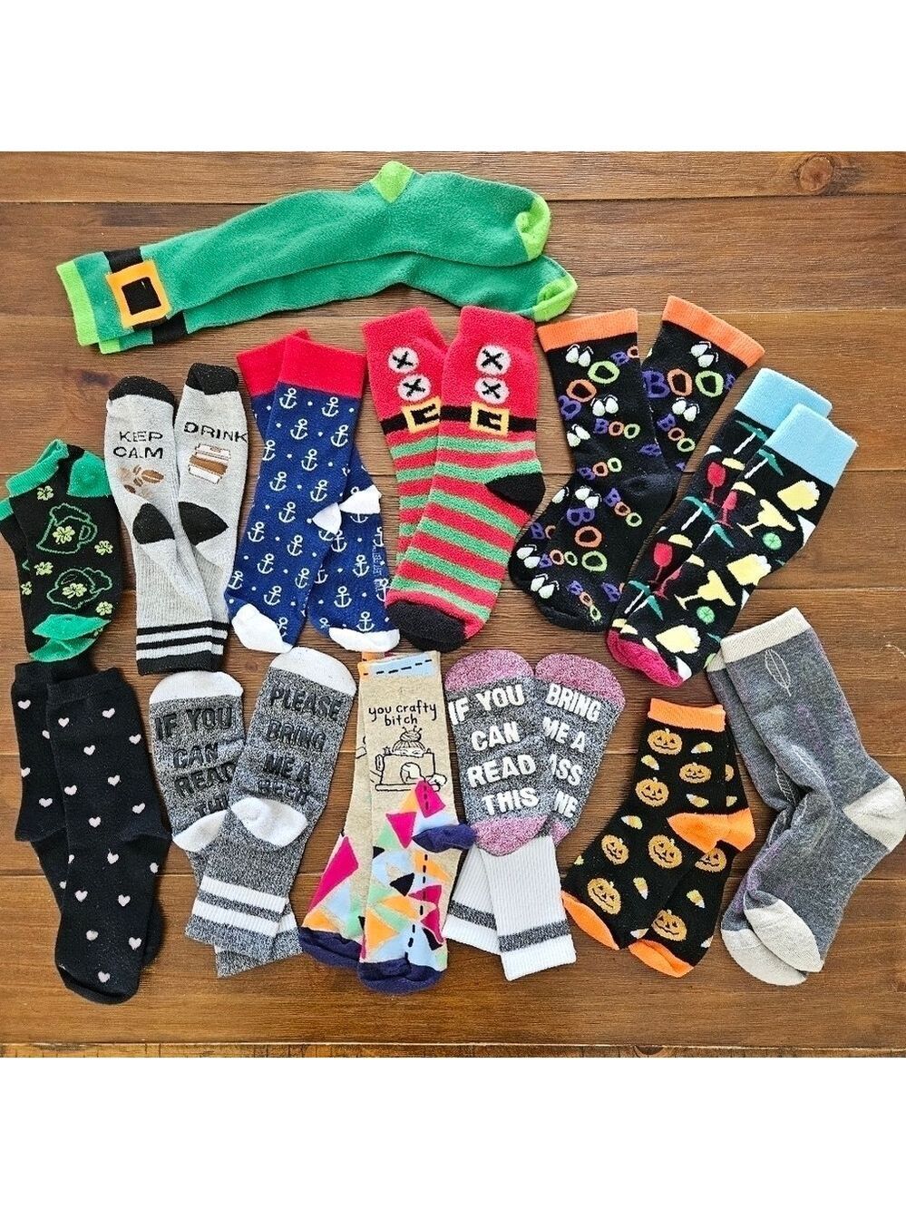 LOTS OF SOCKS! 13 PAIRS OF FUN NOVELTY SOCKS!